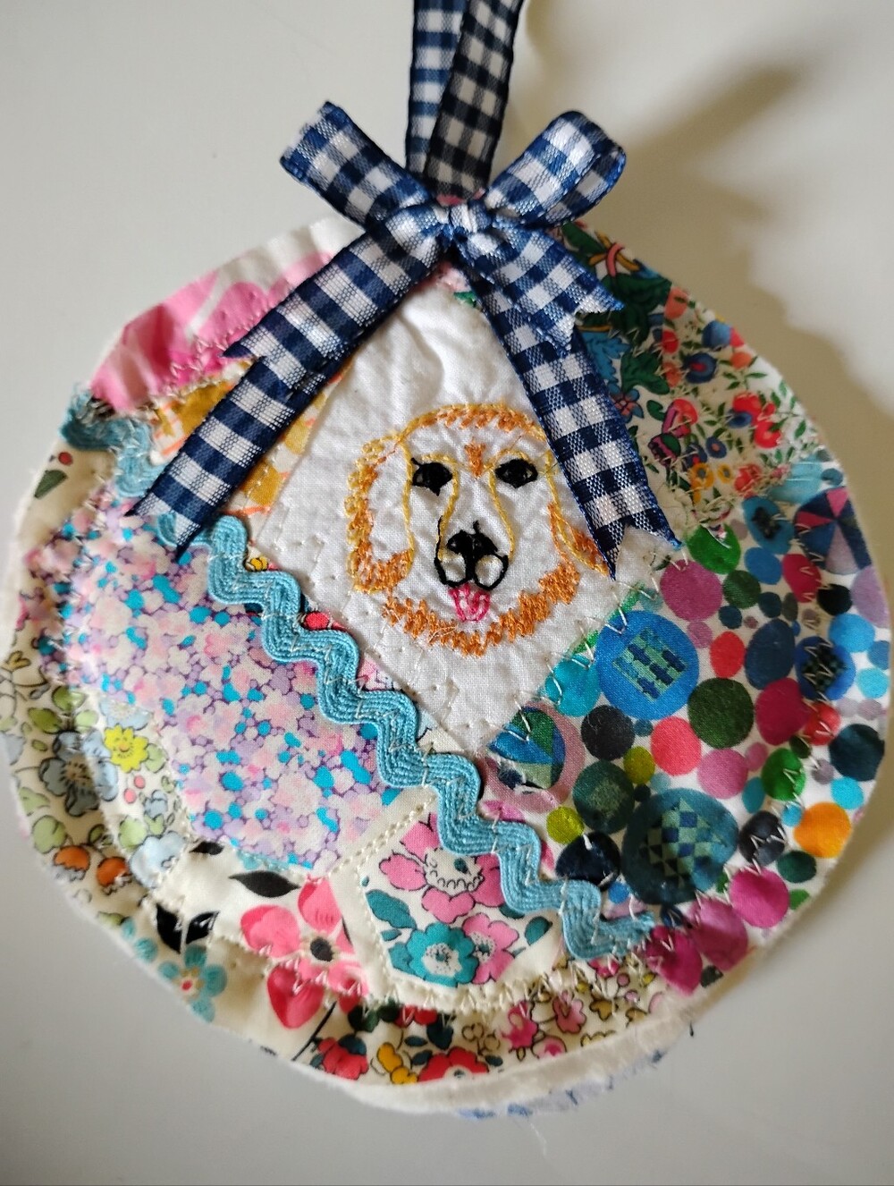 Liberty Art Fabric Tana Lawn Bag Charm Crazy Quilt Patchwork Golden Retriever